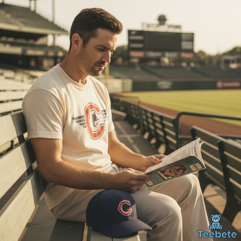 Fan wearing vintage-style baseball team t-shirt with throwback logo Fan wearing vintage-style baseball team t-shirt with throwback logo
