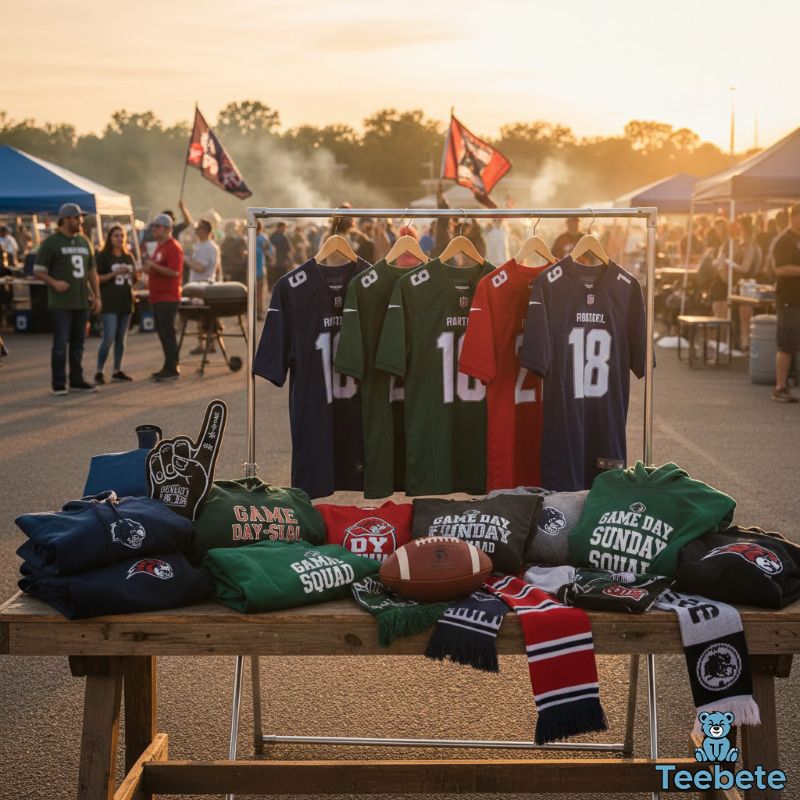 Football gifts including team jerseys, hoodies, and t-shirts for NFL and college fans