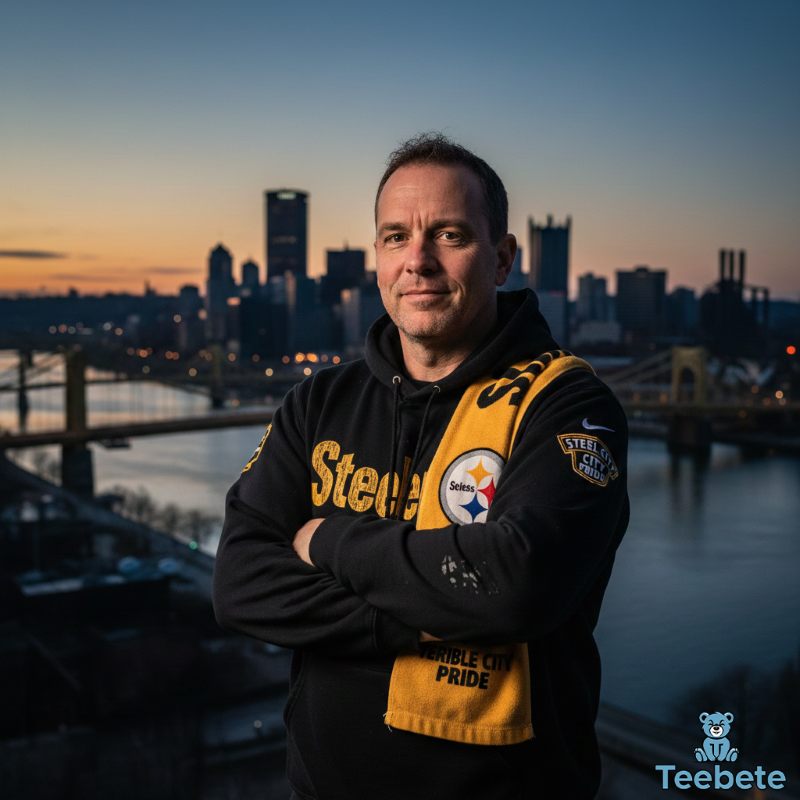 Pittsburgh Steelers Fan Wearing Black and Gold Apparel with Steel City Pride