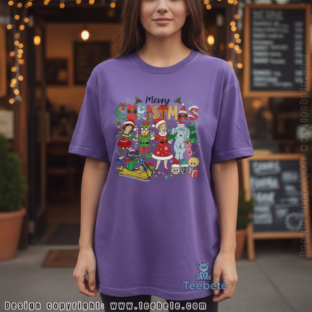 Cartoon Christmas Kindergarten Teacher Shirt Characters Holiday Design