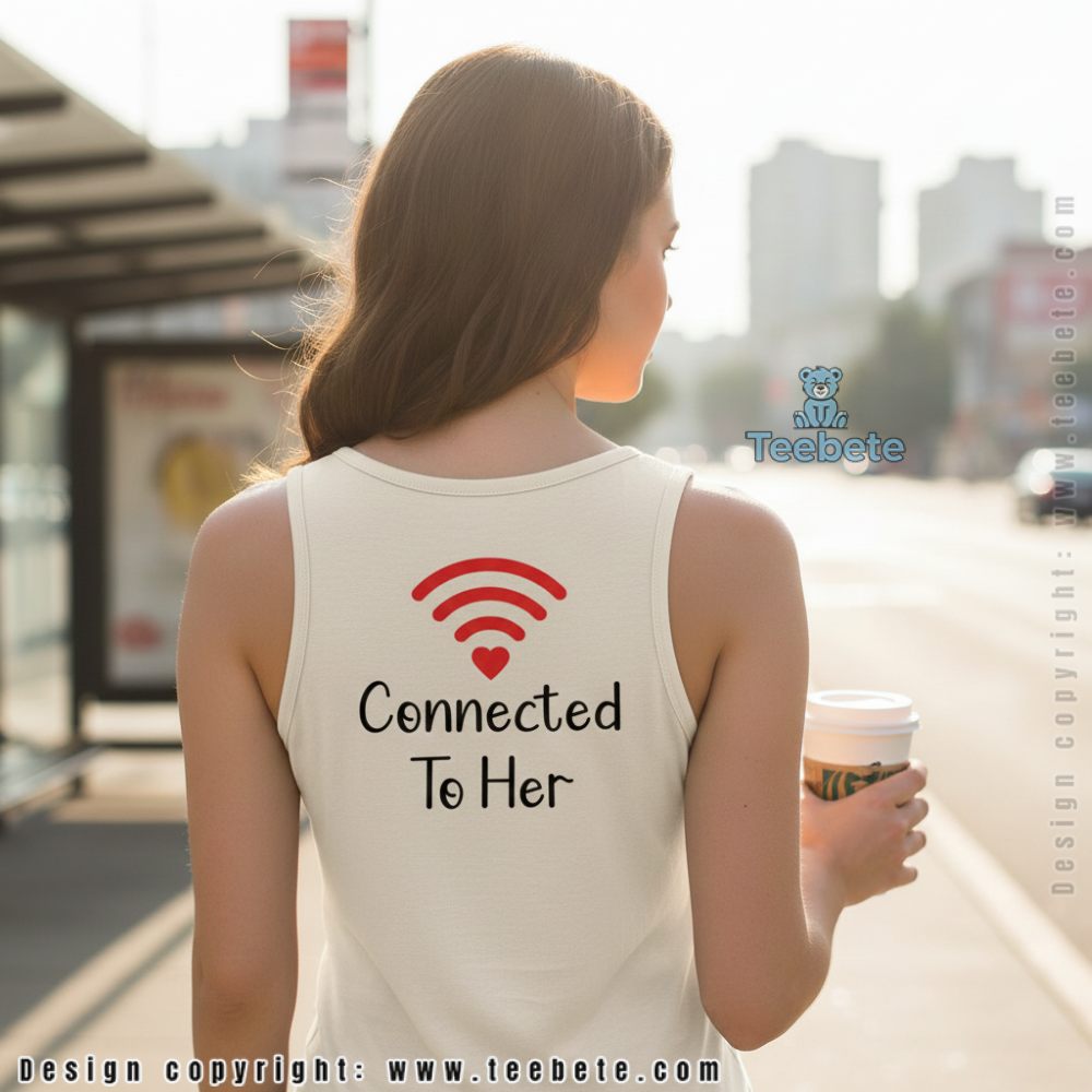 Connected To Her Funny Wifi Heart Valentine Day Tanktop Connected To Her Funny Wifi Heart Valentine Day Tanktop