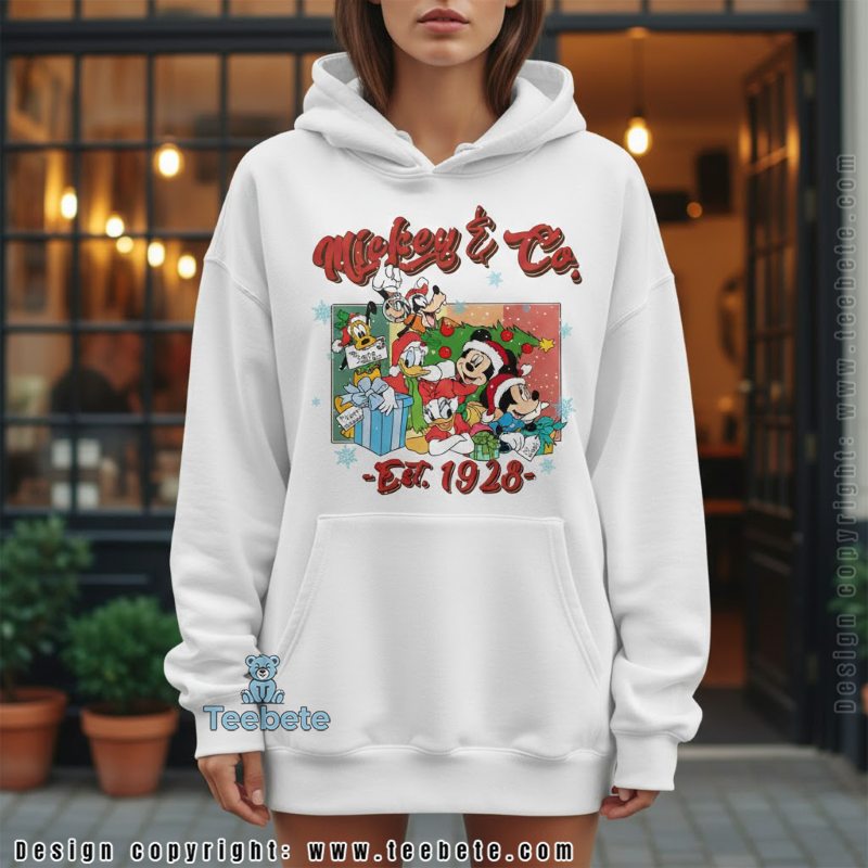 Disney Est 1928 Christmas Group Hoodie Mickey Minnie Donald Goofy Pluto Disney Est 1928 Christmas Group Hoodie Mickey Minnie Donald Goofy Pluto