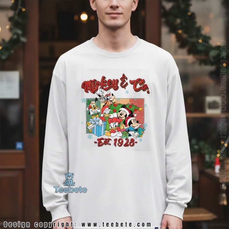 Disney Est 1928 Christmas Group Long Sleeve Mickey Minnie Donald Goofy Pluto Disney Est 1928 Christmas Group Long Sleeve Mickey Minnie Donald Goofy Pluto