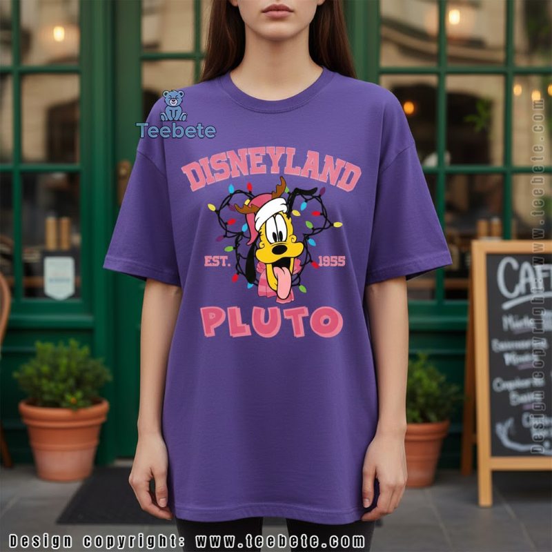 Disneyland Pluto Christmas Lights Shirt Holiday Est 1955 Pink
