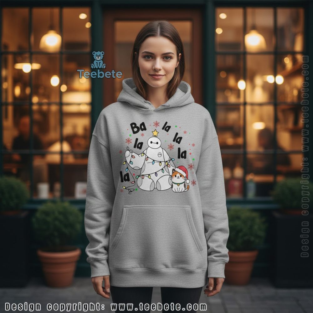 Fa La La La Baymax Christmas Lights Hoodie With Santa Cat Fa La La La Baymax Christmas Lights Hoodie With Santa Cat