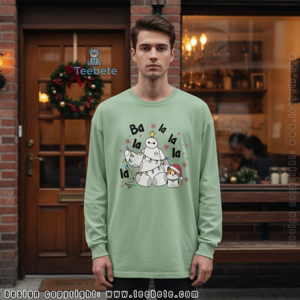Fa La La La Baymax Christmas Lights Long Sleeve With Santa Cat Fa La La La Baymax Christmas Lights Long Sleeve With Santa Cat