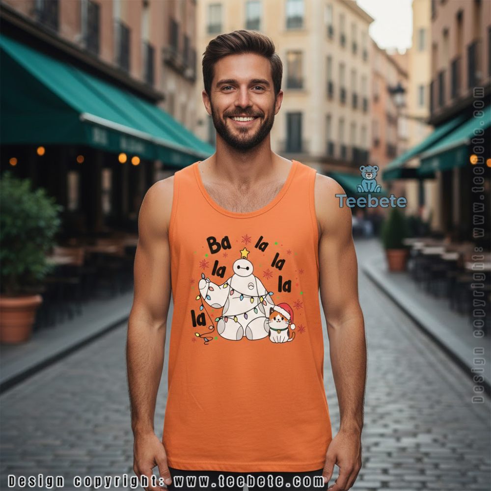 Fa La La La Baymax Christmas Lights Tanktop With Santa Cat Fa La La La Baymax Christmas Lights Tanktop With Santa Cat
