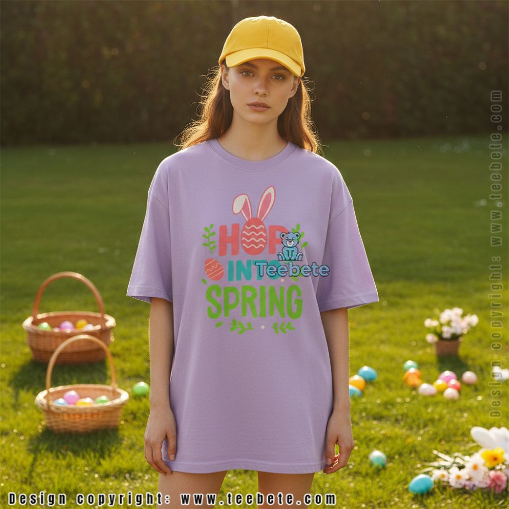 Hop Into Spring Easter Bunny Egg Graphic Shirt