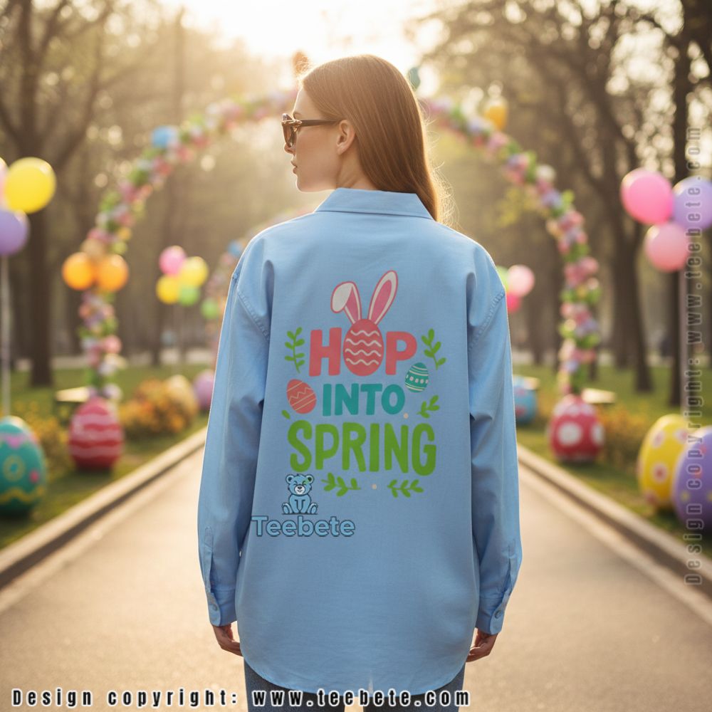 Hop Into Spring Easter Bunny Egg Graphic Long Sleeve Hop Into Spring Easter Bunny Egg Graphic Long Sleeve