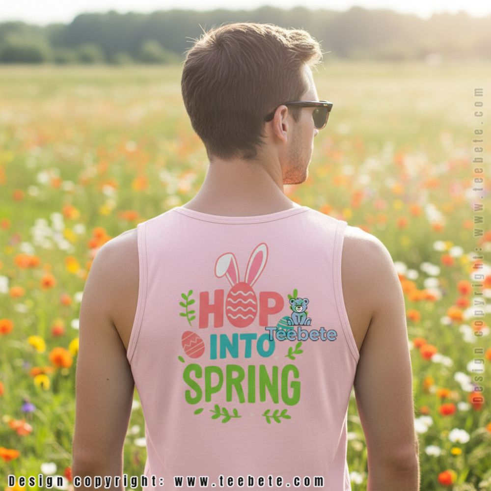 Hop Into Spring Easter Bunny Egg Graphic Tanktop Hop Into Spring Easter Bunny Egg Graphic Tanktop
