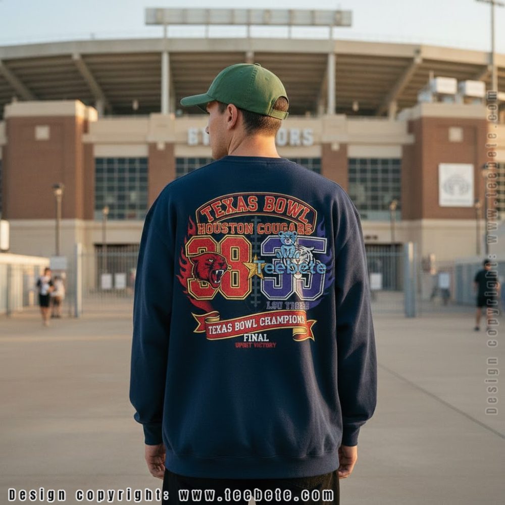 Houston Cougars Vs Lsu Tigers 38 35 Long Sleeve Texas Bowl Victory Houston Cougars Vs Lsu Tigers 38 35 Long Sleeve Texas Bowl Victory