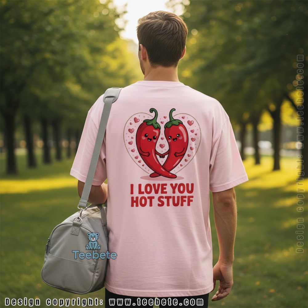 I Love You Hot Stuff Funny Chili Pepper Valentine Tee