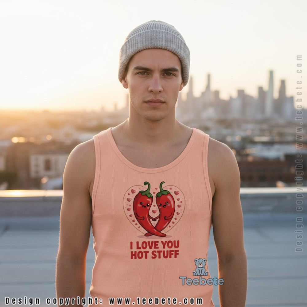 I Love You Hot Stuff Funny Chili Pepper Valentine Tanktop I Love You Hot Stuff Funny Chili Pepper Valentine Tanktop