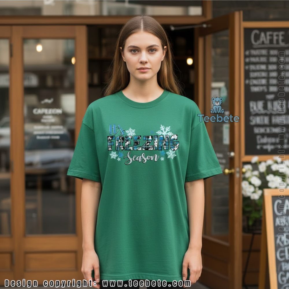 Its Freezing Season Christmas Shirt Blue Plaid Snowflake Design