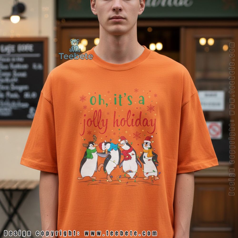 Jolly Holiday Penguins Christmas Shirt Festive Winter Penguin Design