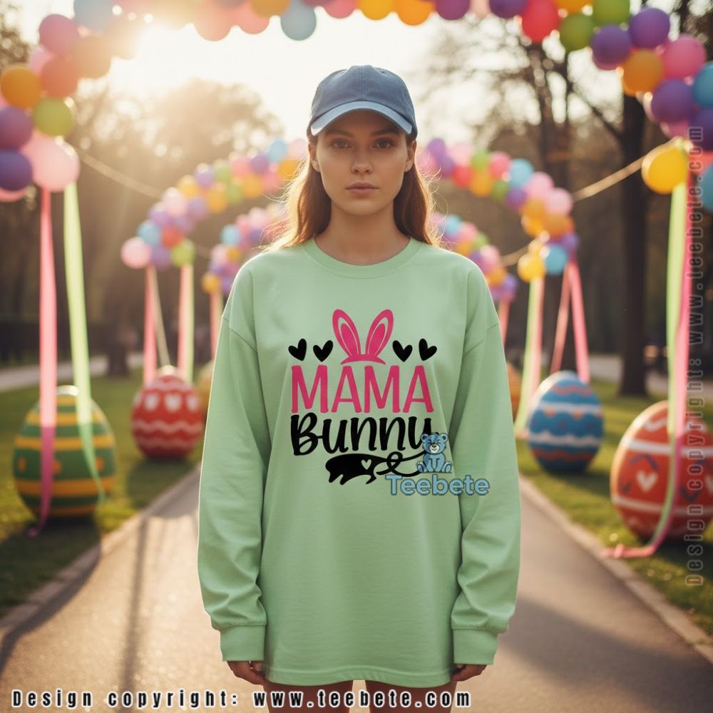 Mama Bunny Ears Pink Heart Cute Easter Women Long Sleeve Mama Bunny Ears Pink Heart Cute Easter Women Long Sleeve