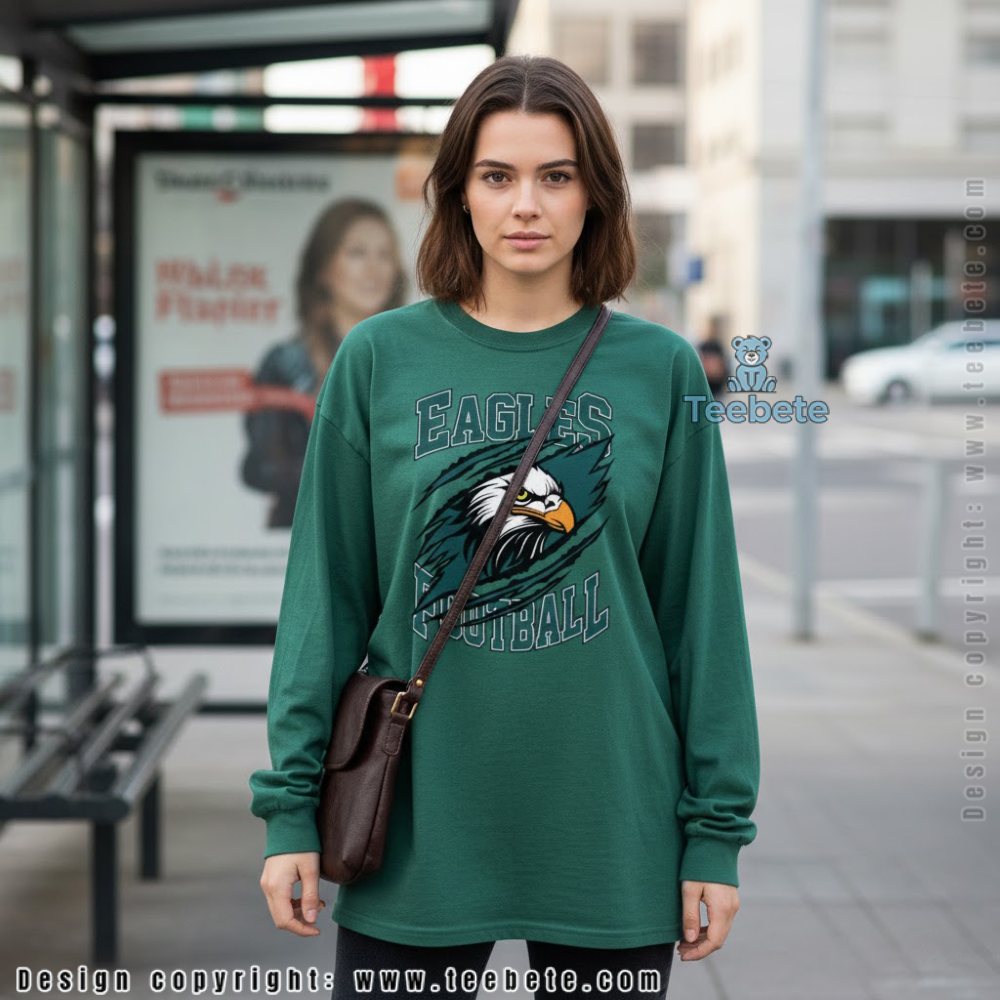 Mens Philadelphia Eagles Long Sleeve Ripping Claw Marks Football Mens Philadelphia Eagles Long Sleeve Ripping Claw Marks Football