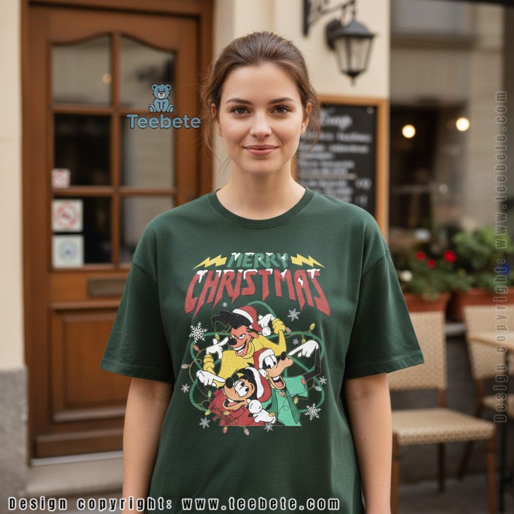 Merry Christmas Mickey Mouse Goofy Pluto Rock Style Shirt