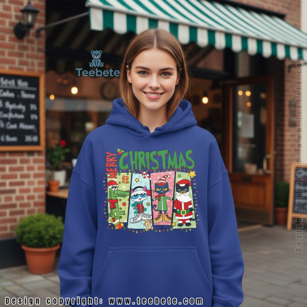 Pete The Cat Christmas Hoodie Merry Christmas Characters Pete The Cat Christmas Hoodie Merry Christmas Characters