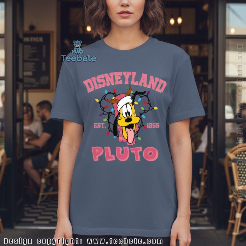 Pluto Disneyland Christmas Shirt Pink Lights Holiday Est 1955