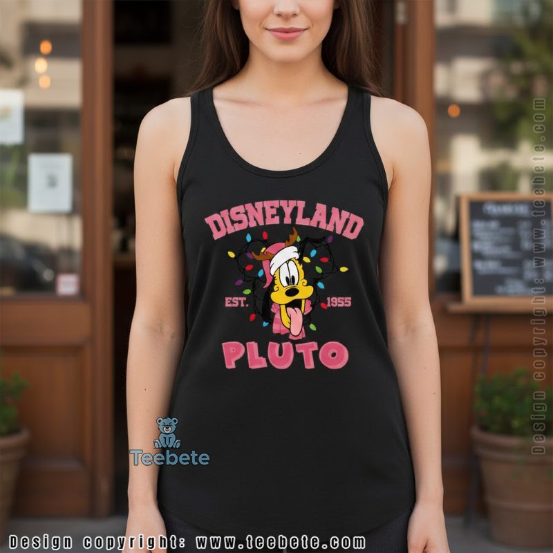 Pluto Disneyland Christmas Tanktop Pink Lights Holiday Est 1955 Pluto Disneyland Christmas Tanktop Pink Lights Holiday Est 1955