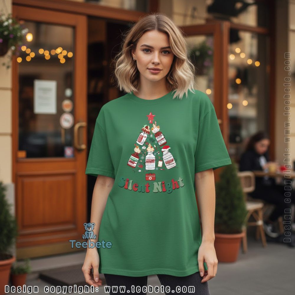 Silent Night Nurse Christmas Tree Shirt Funny Medical Holiday