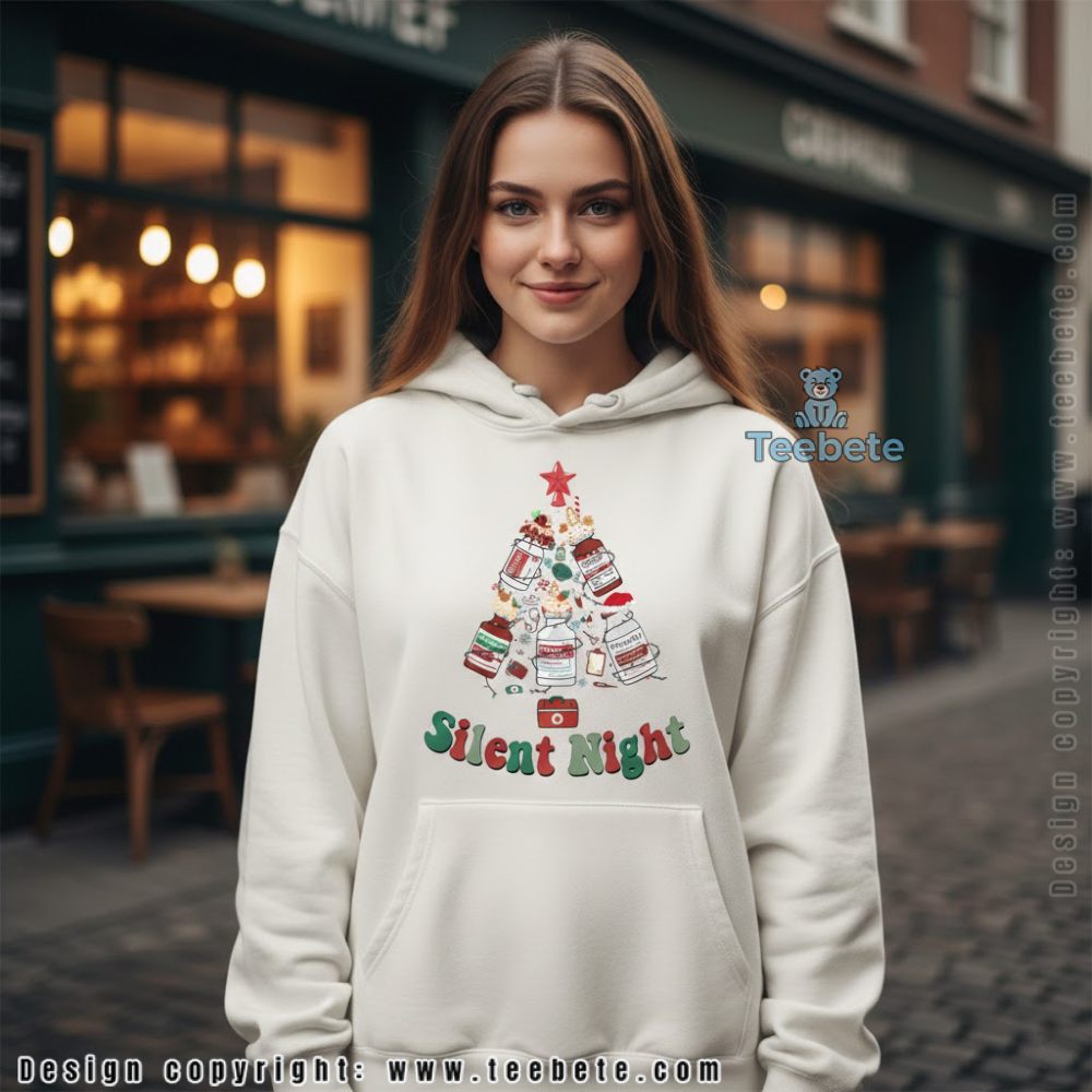 Silent Night Nurse Christmas Tree Hoodie Funny Medical Holiday Silent Night Nurse Christmas Tree Hoodie Funny Medical Holiday
