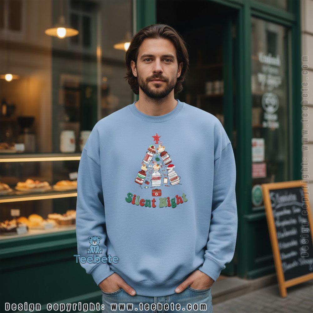 Silent Night Nurse Christmas Tree Long Sleeve Funny Medical Holiday Silent Night Nurse Christmas Tree Long Sleeve Funny Medical Holiday