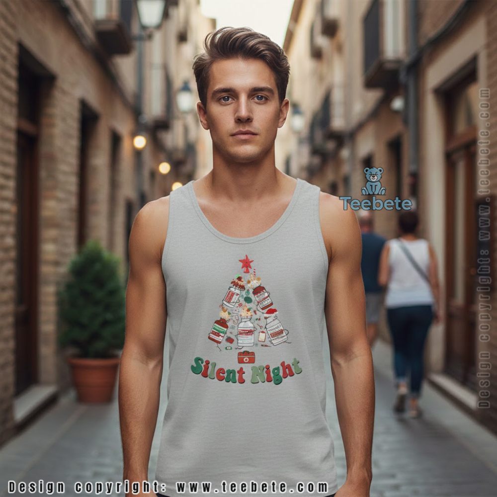 Silent Night Nurse Christmas Tree Tanktop Funny Medical Holiday Silent Night Nurse Christmas Tree Tanktop Funny Medical Holiday