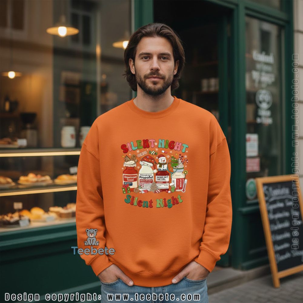 Silent Night Pharmacist Christmas Long Sleeve Medication Bottles Holiday Silent Night Pharmacist Christmas Long Sleeve Medication Bottles Holiday