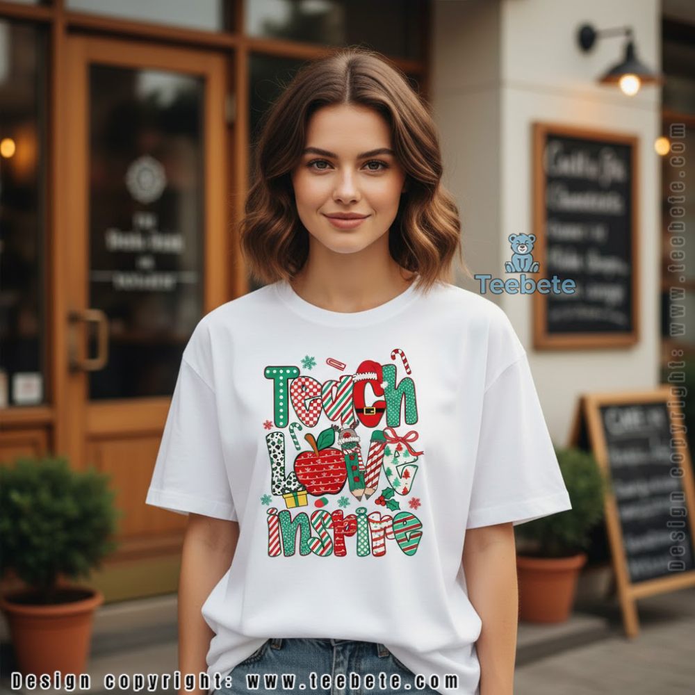 Teach Love Inspire Christmas Shirt Teacher Holiday Gift