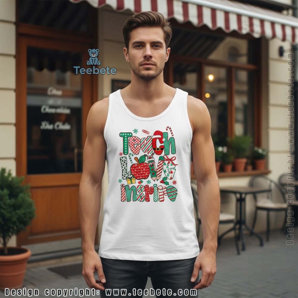 Teach Love Inspire Christmas Tanktop Teacher Holiday Gift Teach Love Inspire Christmas Tanktop Teacher Holiday Gift