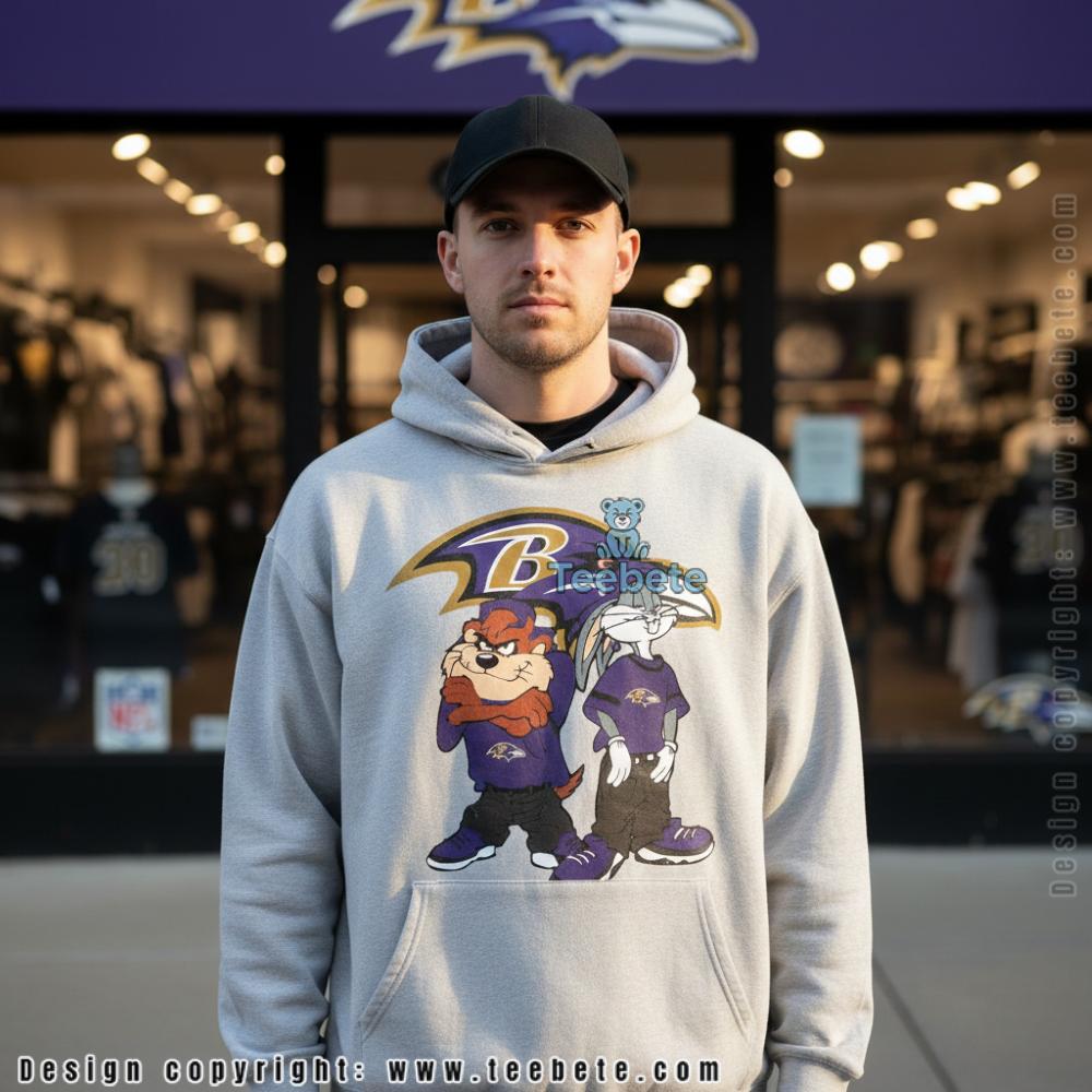 Bugs Bunny and Taz Baltimore Ravens Looney Tunes Unisex Hoodie Bugs Bunny and Taz Baltimore Ravens Looney Tunes Unisex Hoodie