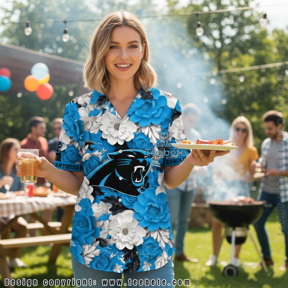Carolina Panthers Blue Camo Pattern Button Up Shirt