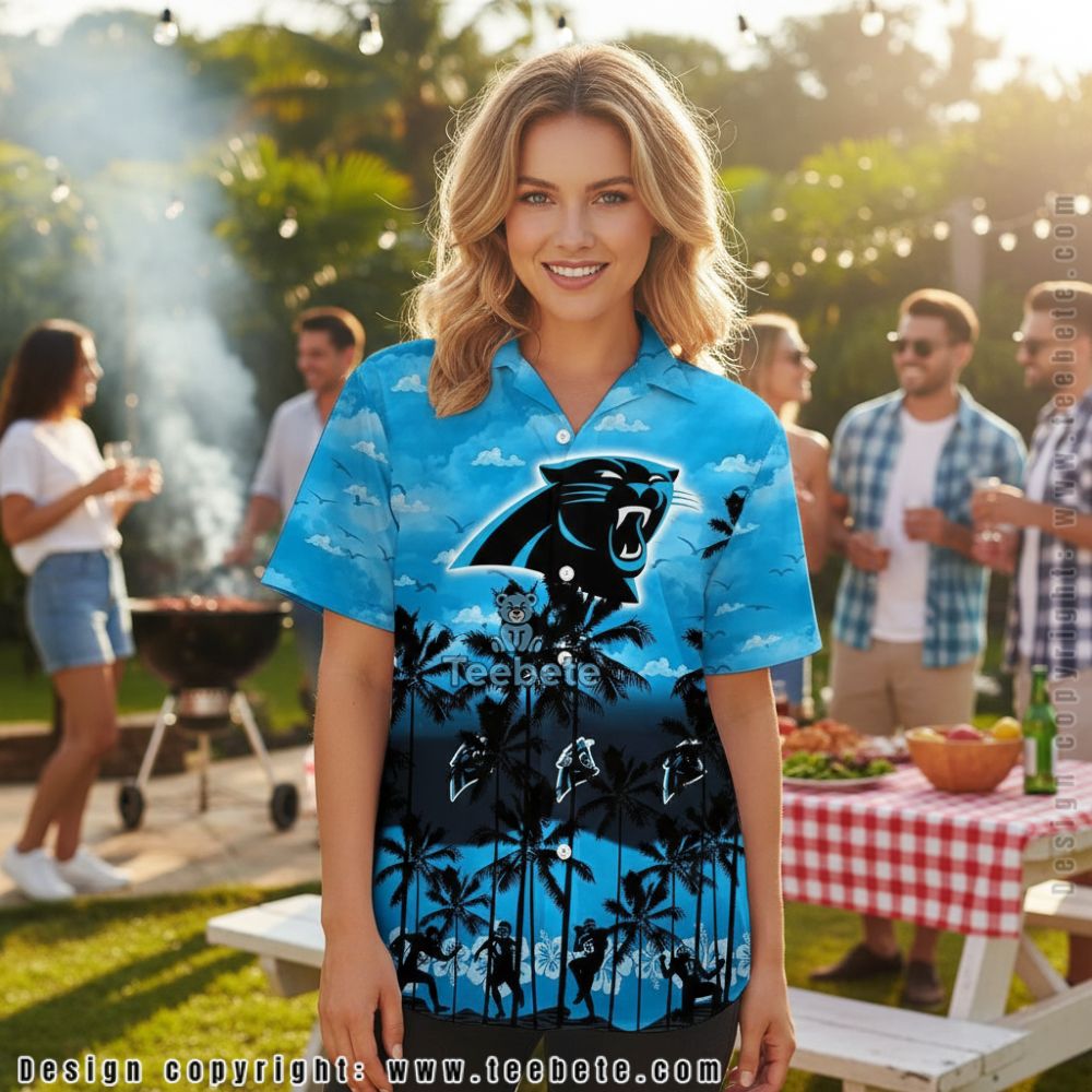 Carolina Panthers Blue White Grunge Splatter Pattern Aloha Shirt Carolina Panthers Blue White Grunge Splatter Pattern Aloha Shirt