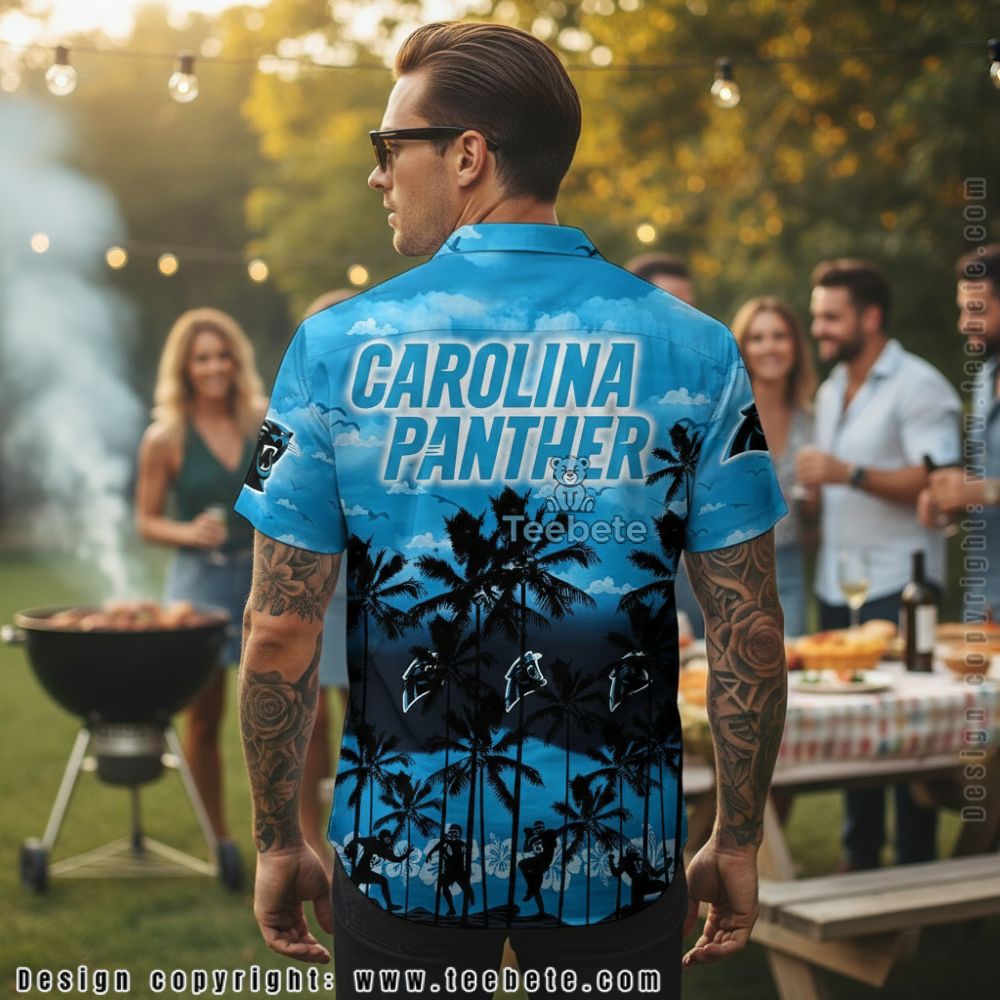 Carolina Panthers Blue Sky Palm Tree Hawaiian Shirt Version 2 Carolina Panthers Blue Sky Palm Tree Hawaiian Shirt Version 2