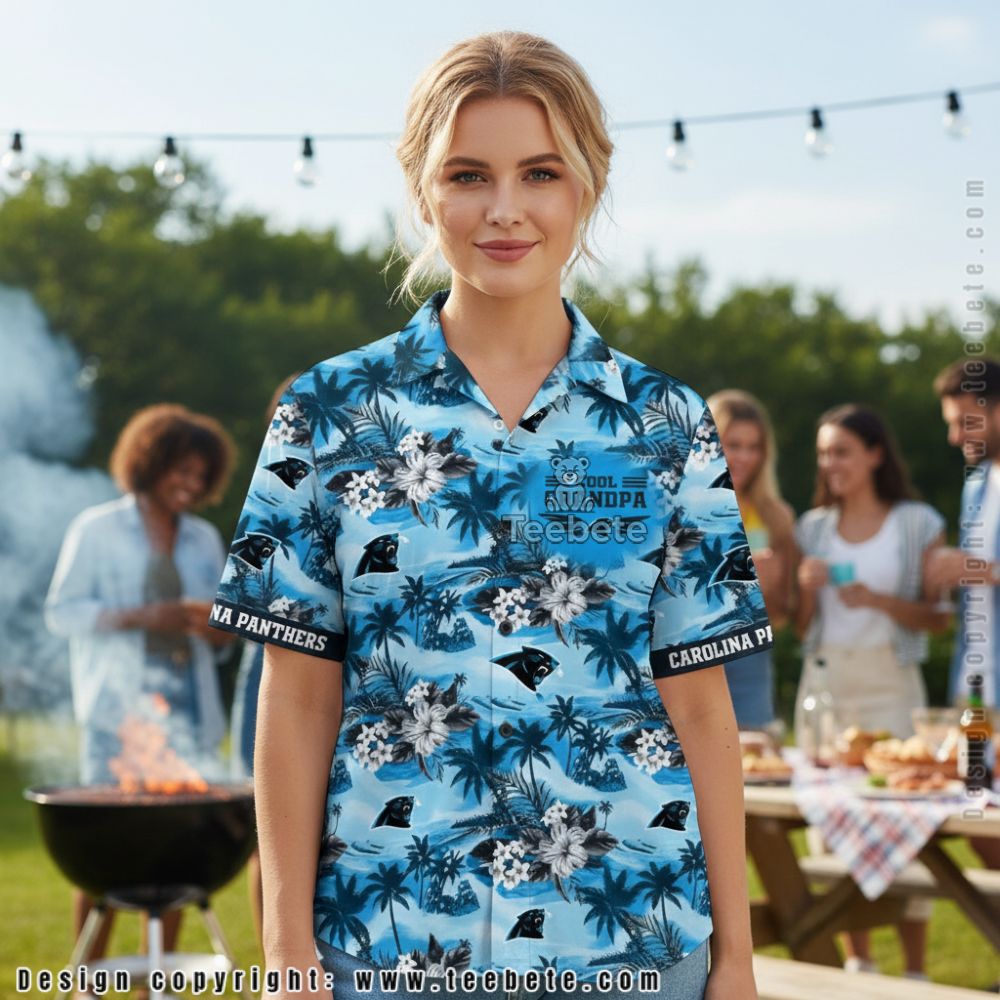 Carolina Panthers Blue Sky Palm Tree Hawaiian Shirt Carolina Panthers Blue Sky Palm Tree Hawaiian Shirt