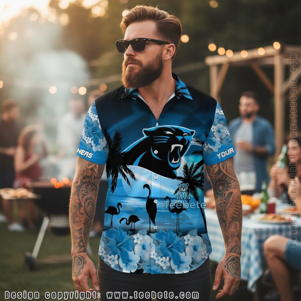 Carolina Panthers Floral Tropical Summer Pattern Hawaiian Shirt Carolina Panthers Floral Tropical Summer Pattern Hawaiian Shirt