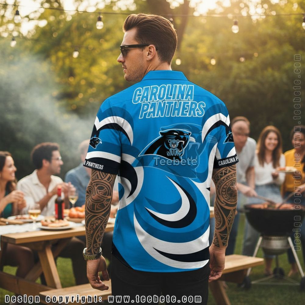 Carolina Panthers Logo Pattern Short Sleeve Button Up Shirt Version 2 Carolina Panthers Logo Pattern Short Sleeve Button Up Shirt Version 2