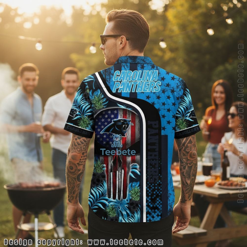 Carolina Panthers Punisher Skull Tropical Hawaiian Shirt Version 2 Carolina Panthers Punisher Skull Tropical Hawaiian Shirt Version 2