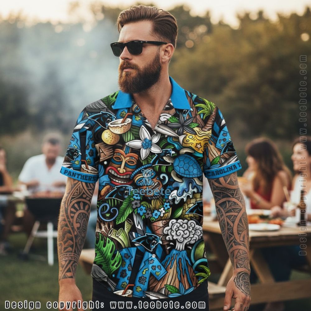 Carolina Panthers Tiki Culture Doodle Art Summer Hawaiian Shirt
