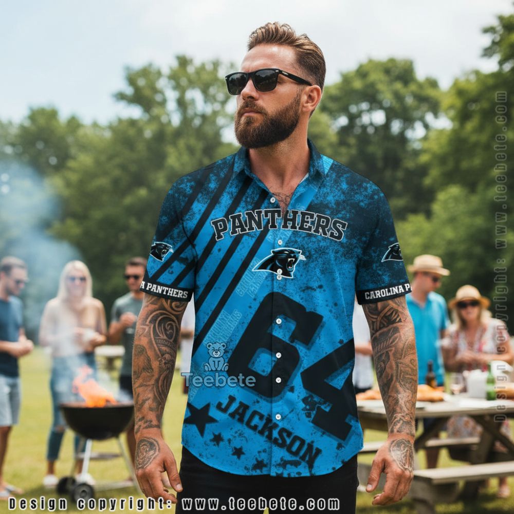 Custom Name and Number Carolina Panthers Striped Hawaiian Shirt