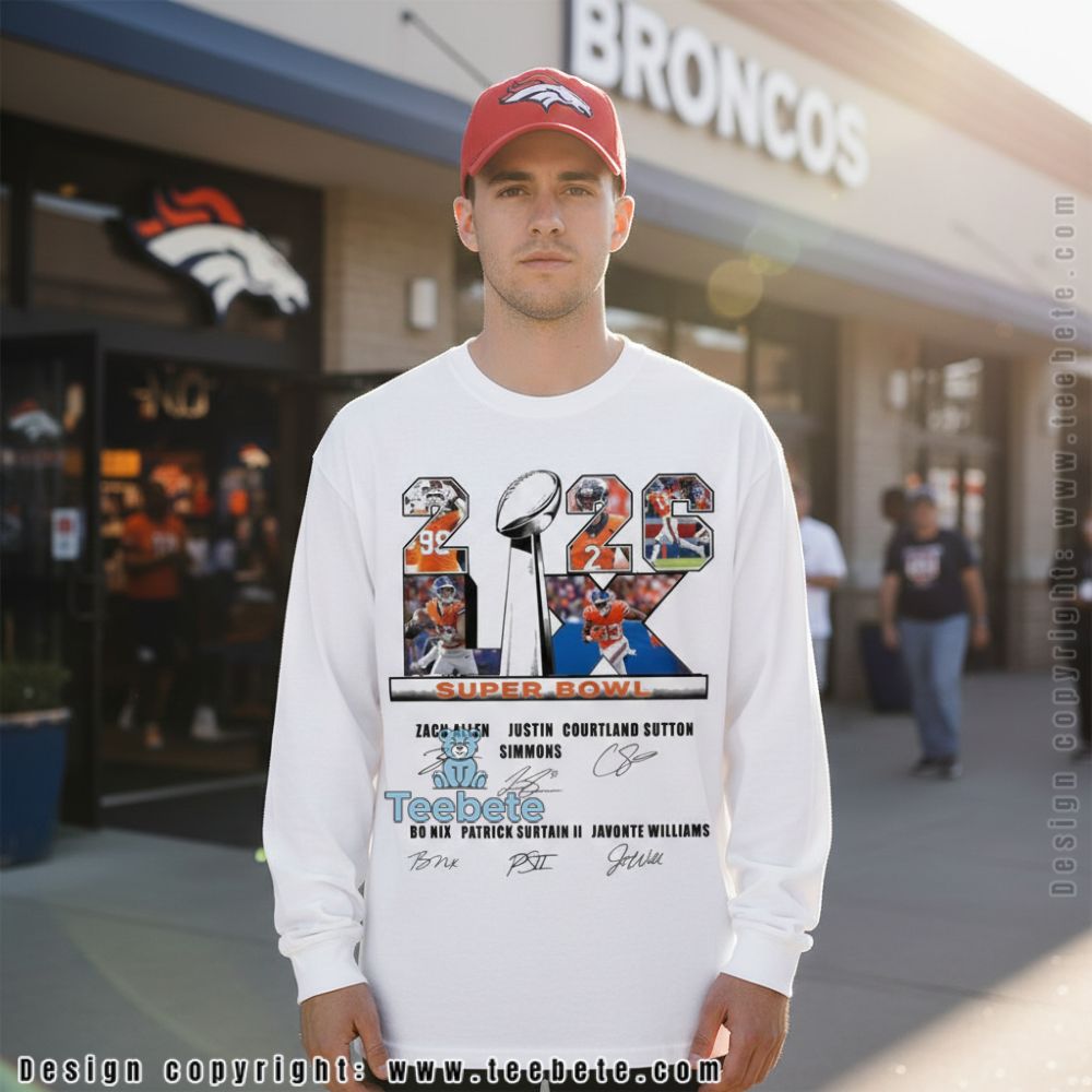Denver Broncos 2026 Super Bowl Lix Roster Signature Graphic Long Sleeve Denver Broncos 2026 Super Bowl Lix Roster Signature Graphic Long Sleeve