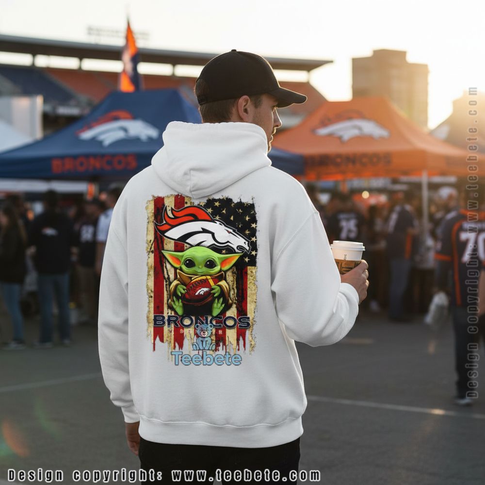 Denver Broncos Baby Yoda American Flag Hoodie Denver Broncos Baby Yoda American Flag Hoodie