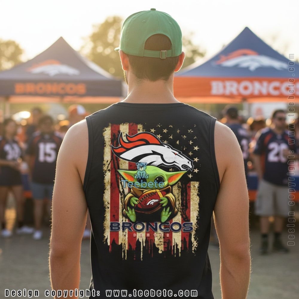 Denver Broncos Baby Yoda American Flag Tanktop Denver Broncos Baby Yoda American Flag Tanktop