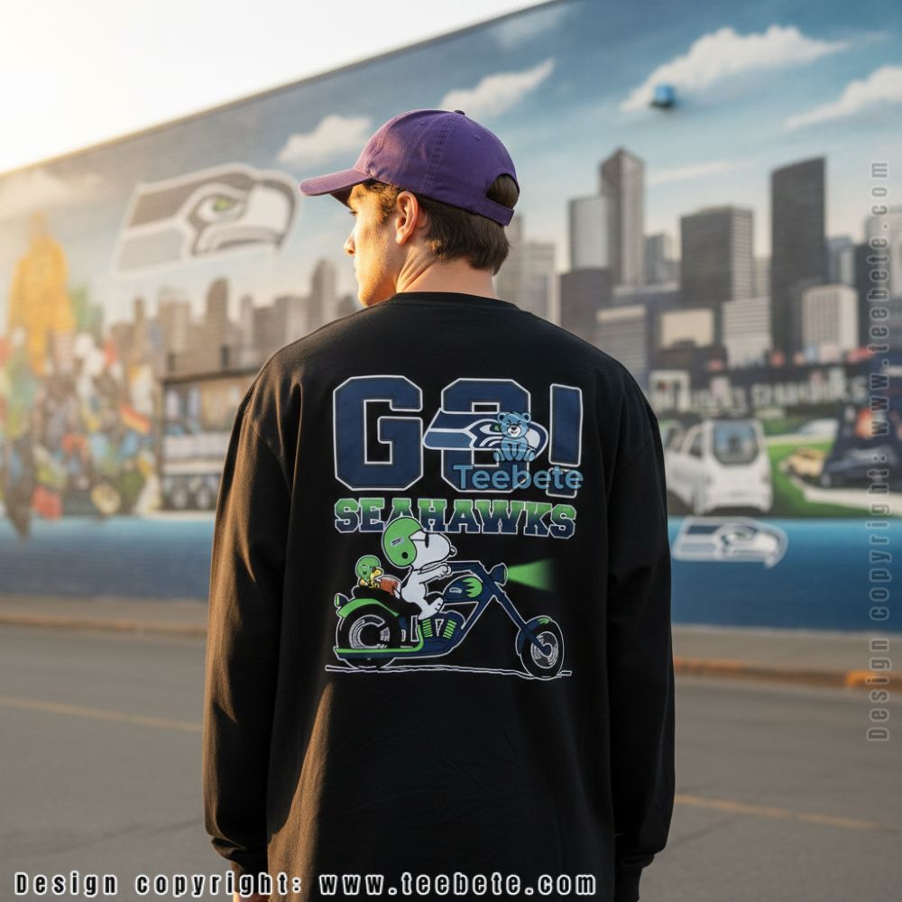 Go Seahawks Snoopy And Woodstock Biker Long Sleeve Go Seahawks Snoopy And Woodstock Biker Long Sleeve