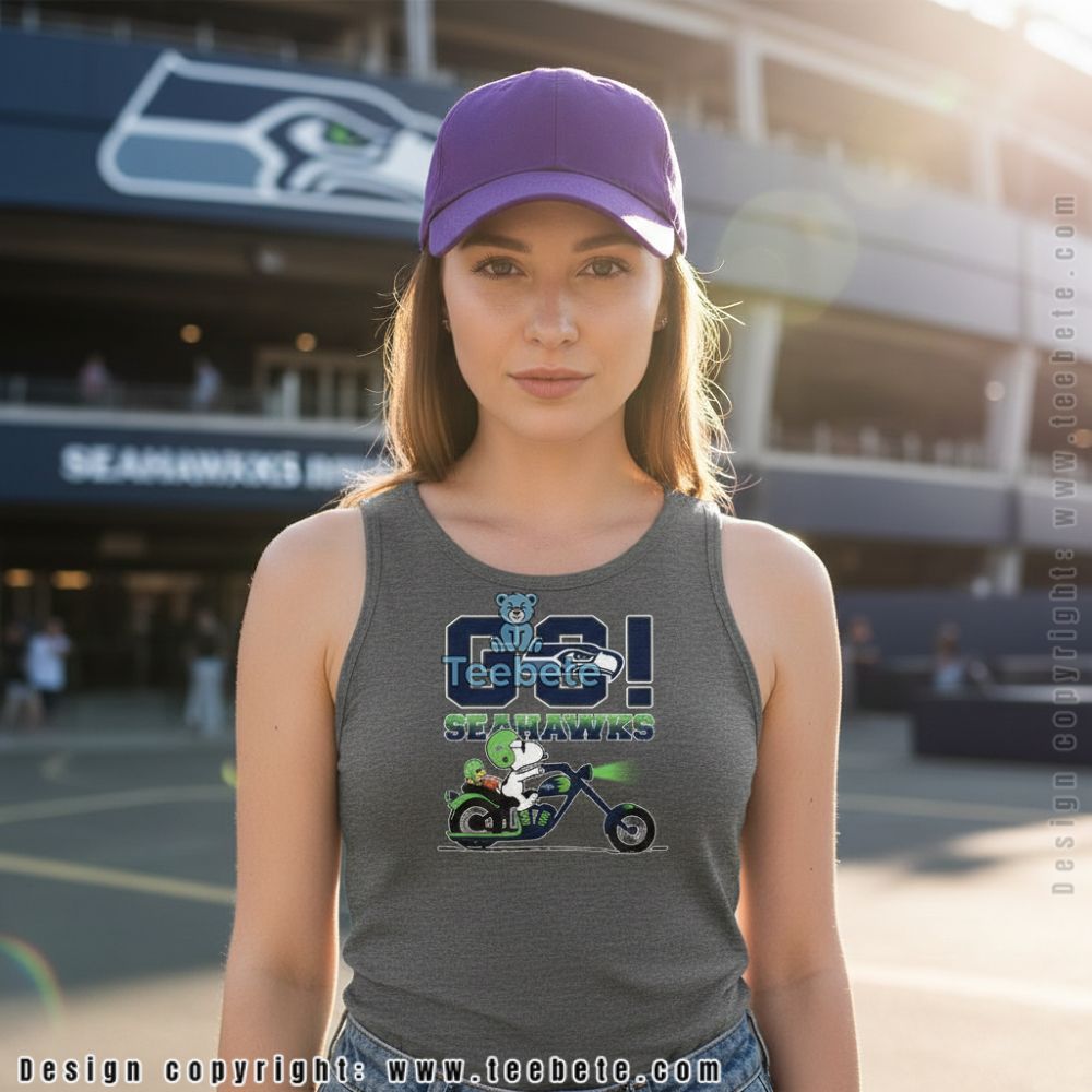 Go Seahawks Snoopy And Woodstock Biker Tanktop Go Seahawks Snoopy And Woodstock Biker Tanktop
