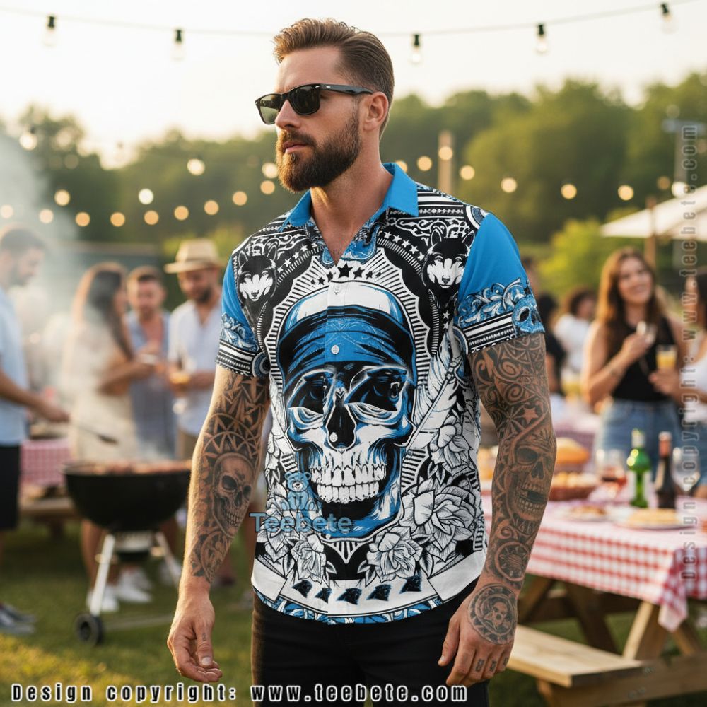 Custom Name and Number Carolina Panthers Striped Hawaiian Shirt