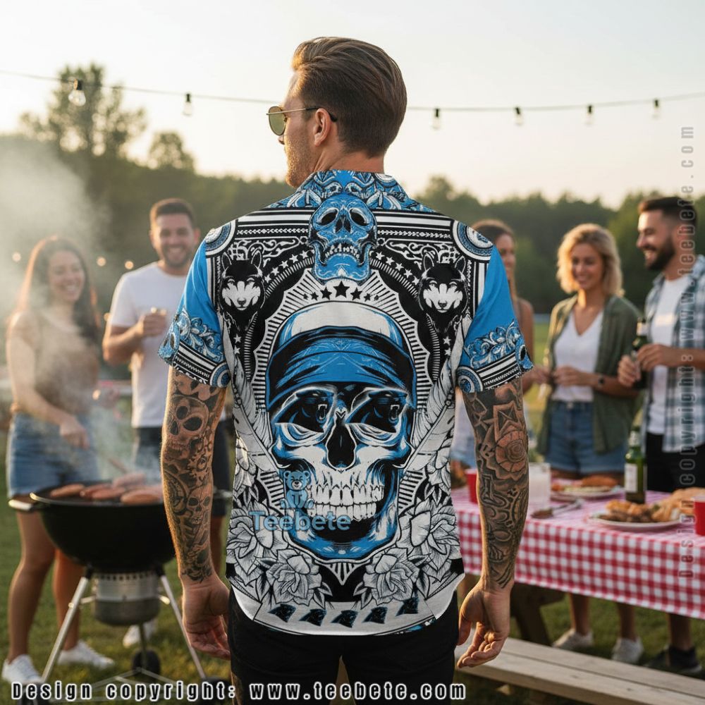 Gothic Carolina Panthers Skull Bandana Print Beach Button Up Shirt Version 2 Gothic Carolina Panthers Skull Bandana Print Beach Button Up Shirt Version 2
