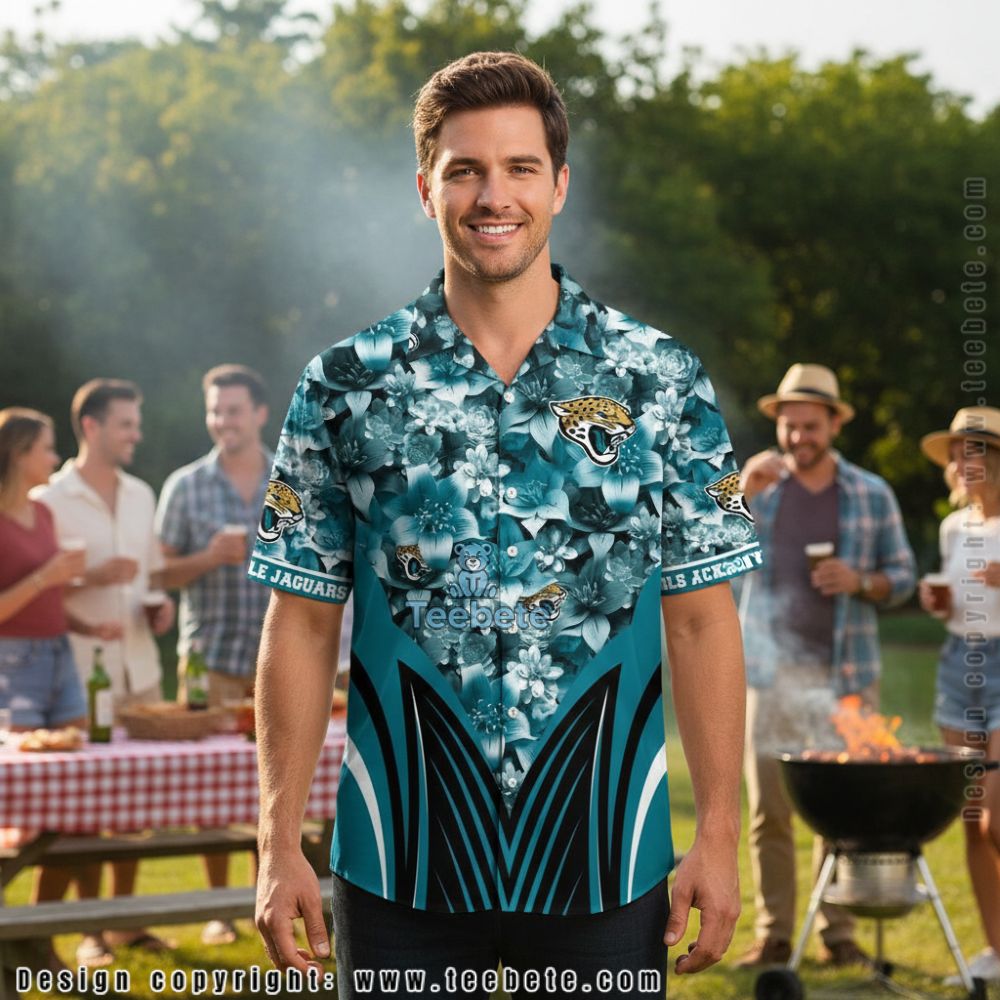 Jacksonville Jaguars Blue Lily Floral Pattern Hawaiian Shirt
